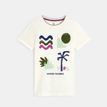 تي شيرت بأكمام قصيرة بنقوش أبيض للأولاد